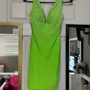 Johnathan Kayne Neon Green Rhinestone Mini Dress